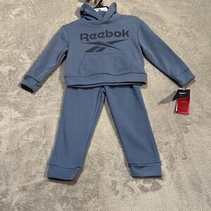 Reebok Hoodie Sweatpants 2 Piece Set Toddler 4 Blue Fleece Logo Tracksuit Jogger